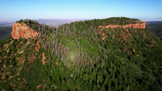 Aerial circling drone view of Bears Ears butte in Bears Ears National Monument, Utah.