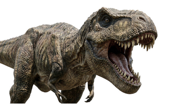 t rex dinosaur roaring on transparent background