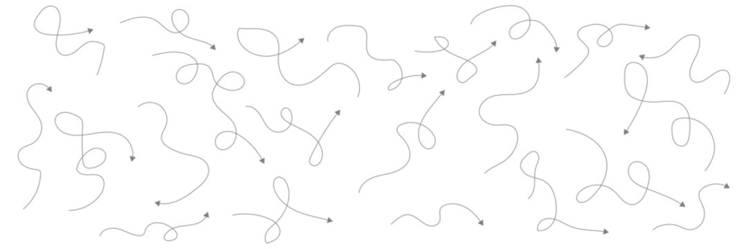 Squiggly arrows doodle set. Curve and Spiral comic symbols in sketch style. Hand drawn vector illustration isolated on white background . Vector Illustration . EPS 10 ...
