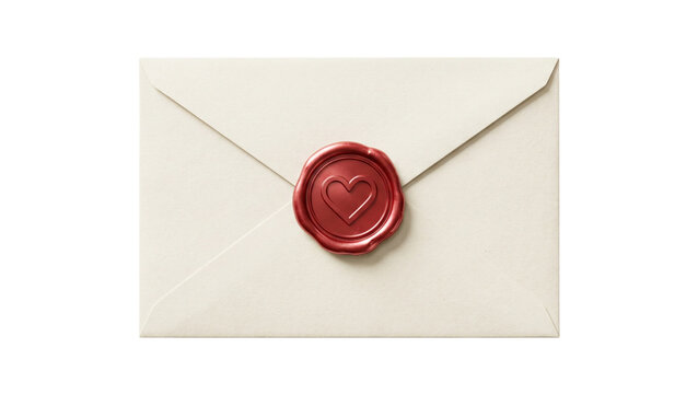 sealed envelope with heart wax seal on transparent background