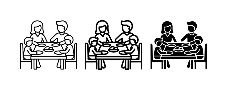 Family Meal Icons, Dinner Table Scenes, People Eating Together