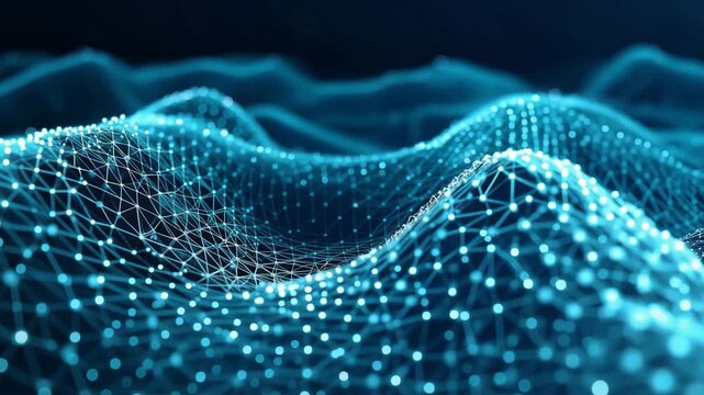 Abstract Glowing Blue Digital Network Technology Waves, Connection, Data Flow Concepts