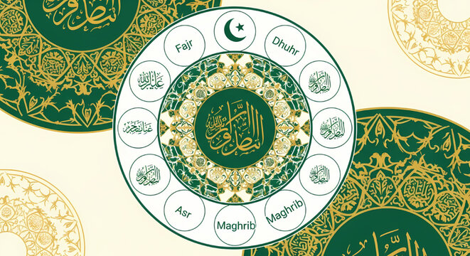 Islamic prayer times schedule circular decorative design