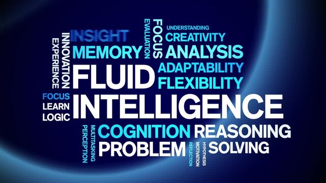 Fluid intelligence animated word cloud-text design animation tag kinetic typography seamless loop.