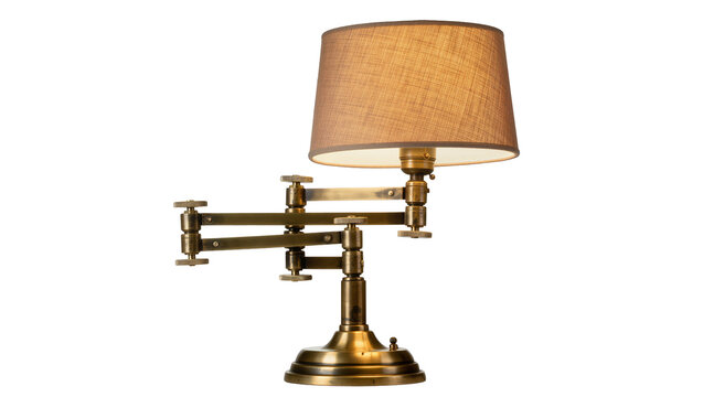 Adjustable brass desk lamp with textured brown lampshade