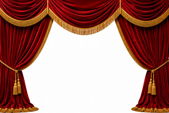 Luxurious Red Velvet Curtains with Gold Fringe