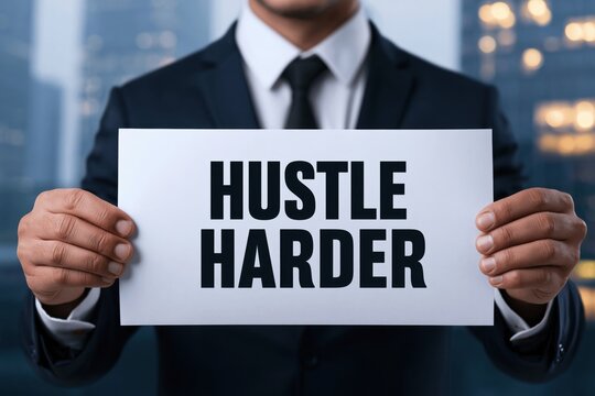 Executive showing hustle harder motivational work ethics concept