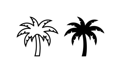 Fototapeta premium Palm Tree Icons: Tropical Silhouette & Outline Vector Graphics