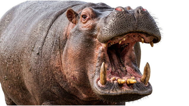 hippopotamus with open mouth on transparent background