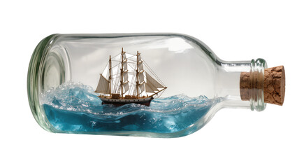 Sailing ship model in a glass bottle with blue waves © Ophelia