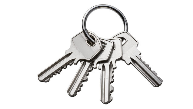 Set of four silver metal keys on a ring