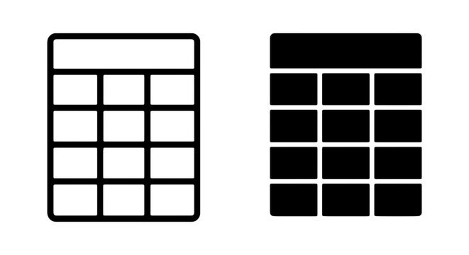 Table Icons, Grid Layouts, Data Organization, Spreadsheet Design, Vector Graphics