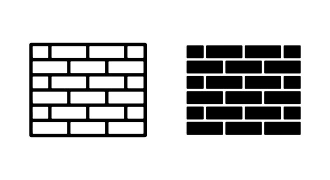 Brick Wall Icons, Simple Line Art and Solid Fill Vector Graphics