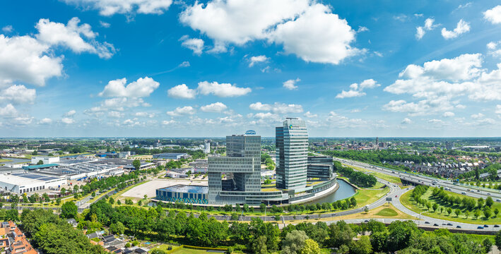 ZWOLLE, NETHERLANDS - MAY 30, 2026: The IJsseltoren is an office complex in Zwolle, built on behalf of ABN AMRO. It is used by various tenants. The tower is located on the Voorsterpoort office park on