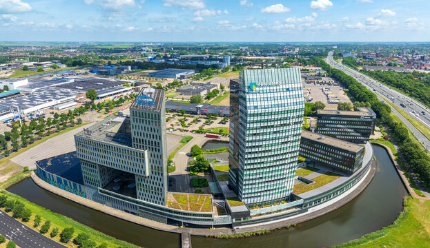 ZWOLLE, NETHERLANDS - MAY 30, 2026: The IJsseltoren is an office complex in Zwolle, built on behalf of ABN AMRO. It is used by various tenants. The tower is located on the Voorsterpoort office park on
