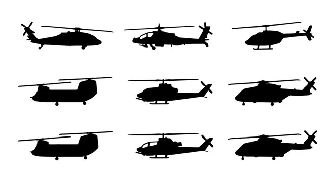 Helicopter Silhouettes Collection: Military, Transport, Attack Aircraft Icons