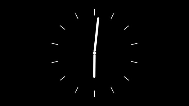 Animated clock counting down 24 hours day loop, alpha channel, clock time lapse animation, isolated on green backround. 4K animation.