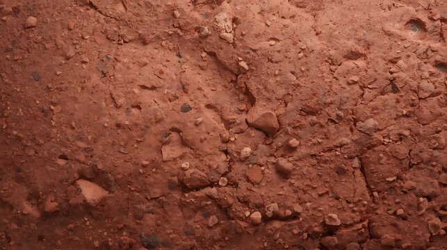 Red Clay Soil Texture Close-Up Rugged Rocky Ground Pattern For Natural And Geological Backgrounds

