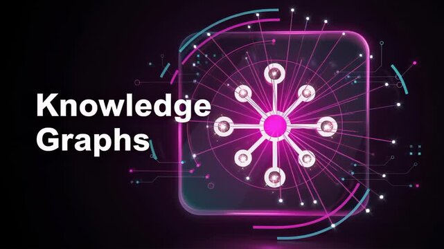 Futuristic animation representing knowledge graphs as a network of interconnected data points, visualizing big data, artificial intelligence, and information flow on a dark background