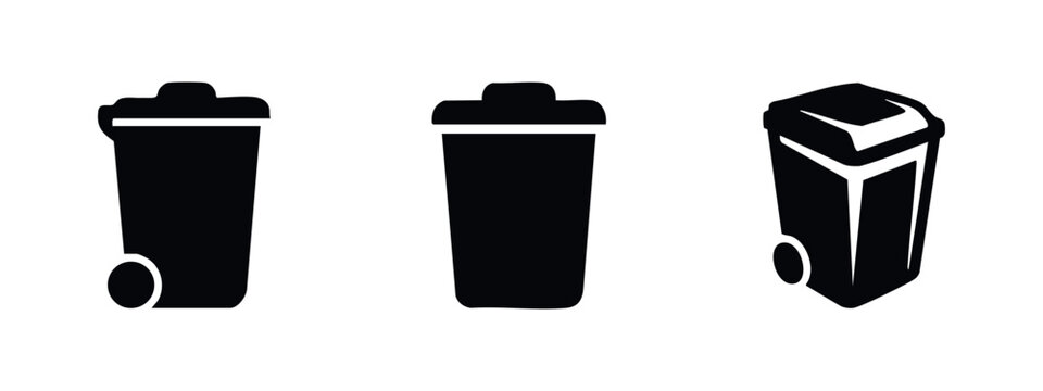 Trash can icons: wheeled bin, simple bin, modern bin