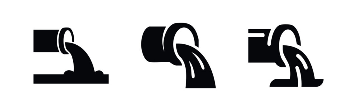Sewage pipe icons: outflow, discharge, drain