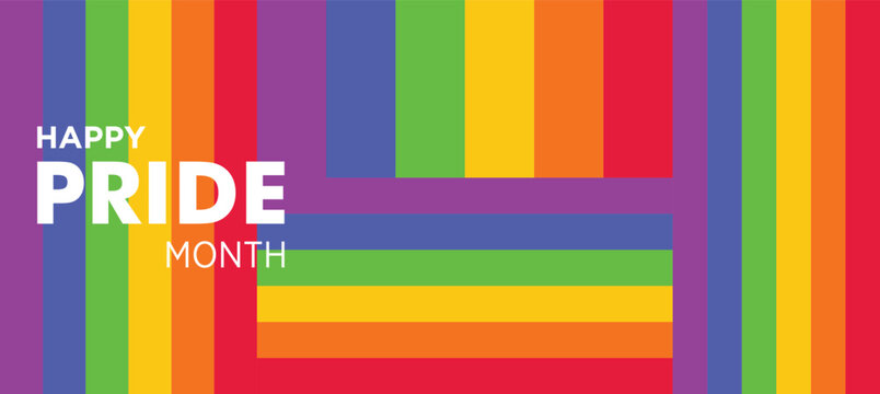 PRIDE month banner parades text isolated, Rainbow or Pride Flag. Pride Rainbow Flag Wave Design Element, Celebrates pride ribbon roll make inclusive progress pride, Vector illustration