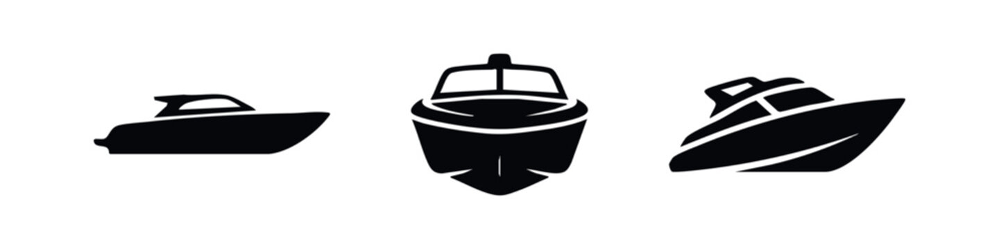 Speedboat icons: side view, front view, angled