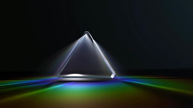 Glowing triangular prism with upward light beam