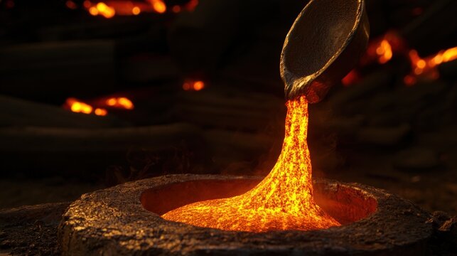 Modern metalworking process showcasing die casting with molten metal pouring