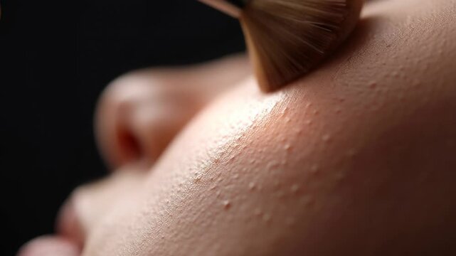 Makeup brush gently applying foundation on skin