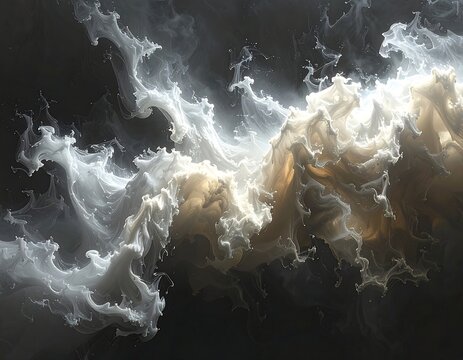 A swirling cloud of white and brown smoke on a dark background