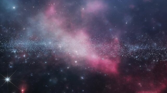 Cinematic Full HD Space Motion Background of Shimmering Stardust and Glowing Nebula Clouds Drifting in a Deep Galaxy