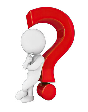 Thoughtful Person with Question Mark on White Background
