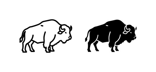 Obraz premium Bison Icons: Black and White Vector Graphics for Wildlife and Nature Themes