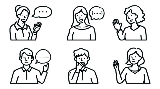 Illustration of Diverse Individuals Engaging in Conversation and Communication in Modern Line Art