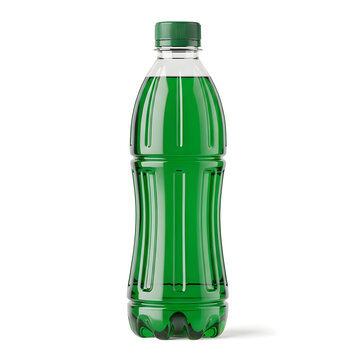 Green plastic bottle with green cap on transparent background