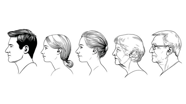 Illustration of Human Profiles Showing Different Ages and Gender in Minimalist Line Art Style