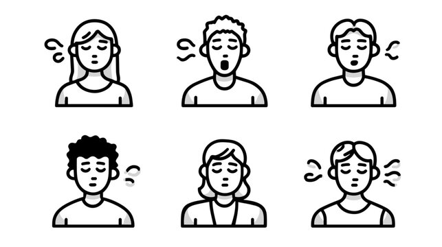 Illustration of Six Distinct Human Faces Expressing Various Emotions and States of Mind