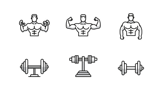 Illustration of Strong Men Flexing Muscles and Dumbbells for Fitness and Weightlifting Themes