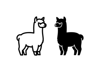 Naklejka premium Alpaca Icons, Vector Graphics, Cute Animal Silhouettes, Black and White