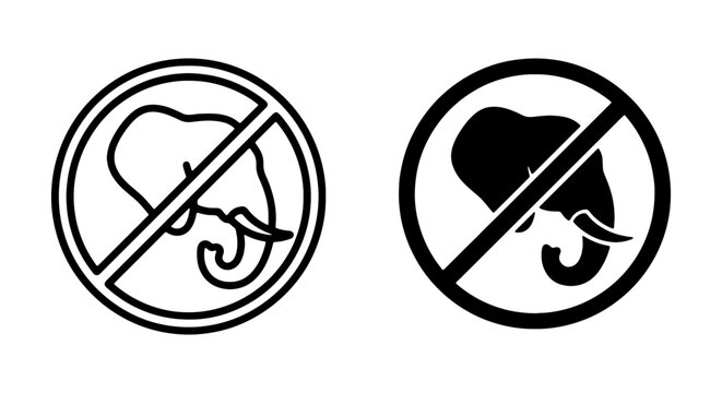 No Elephant Icons, Prohibition Symbols, Animal Ban Signs, Vector Graphics