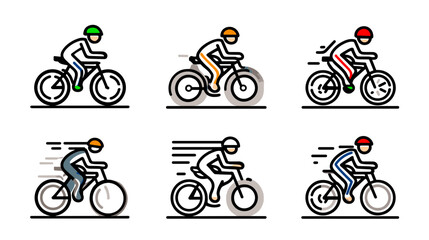 Illustrative Cycling Characters in Motion Representing Various Cyclists on Bicycles Racing Outdoors © AI PIC