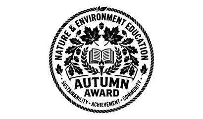 Fototapeta premium Autumn season award emblem nature education silhouette logo vector isolated on white
