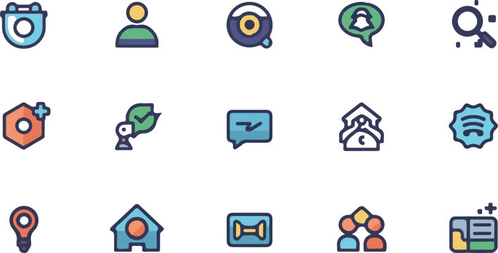 Digital communication and user interface elements flat line concepts. Smart technology, home automation and network connectivity symbols