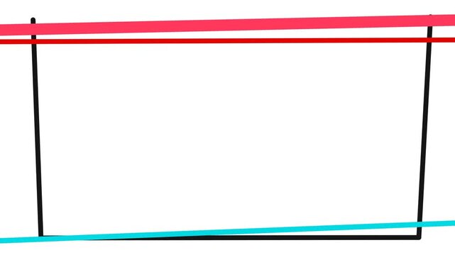 An empty frame in the form of an arc with the ends pointing upwards and intersecting red and blue lines.