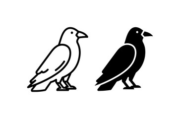 Obraz premium Crow Icon Set, Black Silhouette Bird Vector Art, Minimalist Raven Graphics