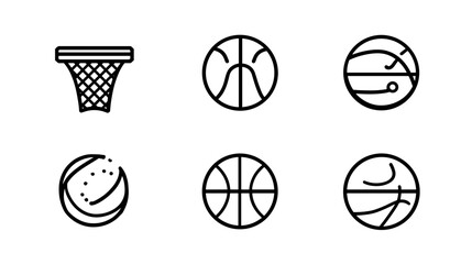 Various Basketball Icons with a Hoop and Balls Representing Different Movements and Styles © AI PIC