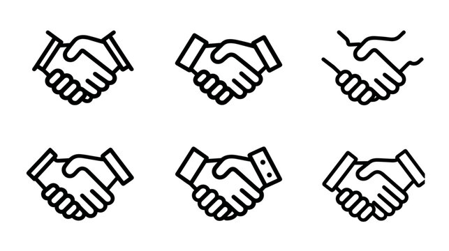 Various Handshake Illustrations Showing Different Styles of Agreement and Partnership in Business
