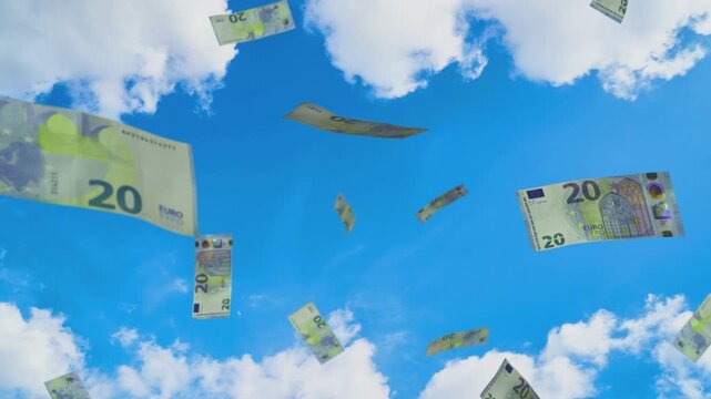 Euro bills rain sky