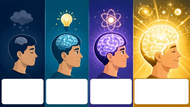 Expanding Brain Meme Template with Four Stages of Ideas and Text Space